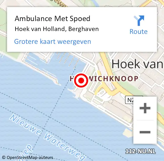 Locatie op kaart van de 112 melding: Ambulance Met Spoed Naar Hoek van Holland, Berghaven op 28 juli 2023 17:21