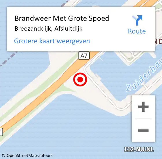 Locatie op kaart van de 112 melding: Brandweer Met Grote Spoed Naar Breezanddijk, Afsluitdijk op 28 juli 2023 19:07
