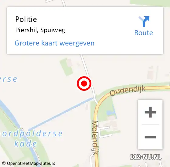 Locatie op kaart van de 112 melding: Politie Piershil, Spuiweg op 28 juli 2023 19:22
