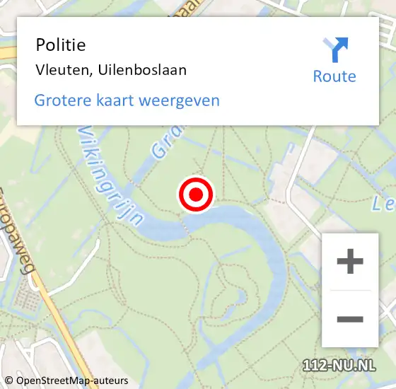 Locatie op kaart van de 112 melding: Politie Vleuten, Uilenboslaan op 28 juli 2023 20:47