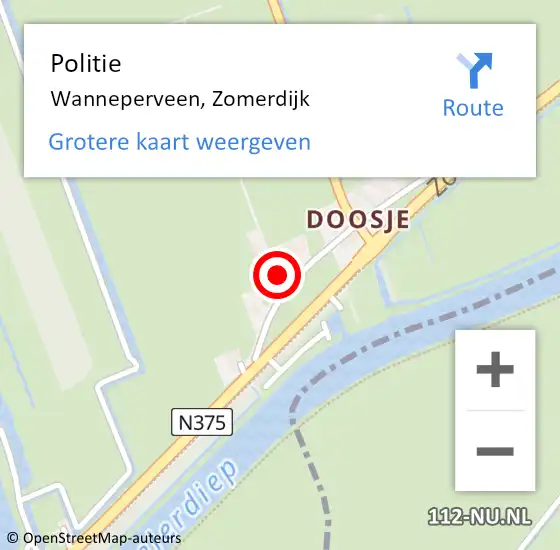 Locatie op kaart van de 112 melding: Politie Wanneperveen, Zomerdijk op 28 juli 2023 20:54