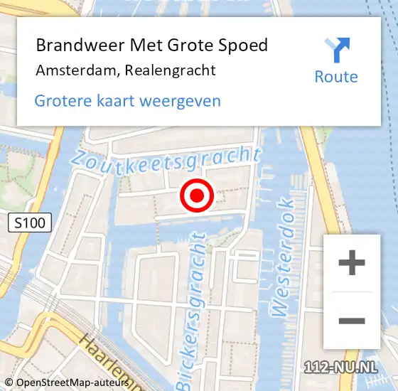 Locatie op kaart van de 112 melding: Brandweer Met Grote Spoed Naar Amsterdam, Realengracht op 28 juli 2023 20:54