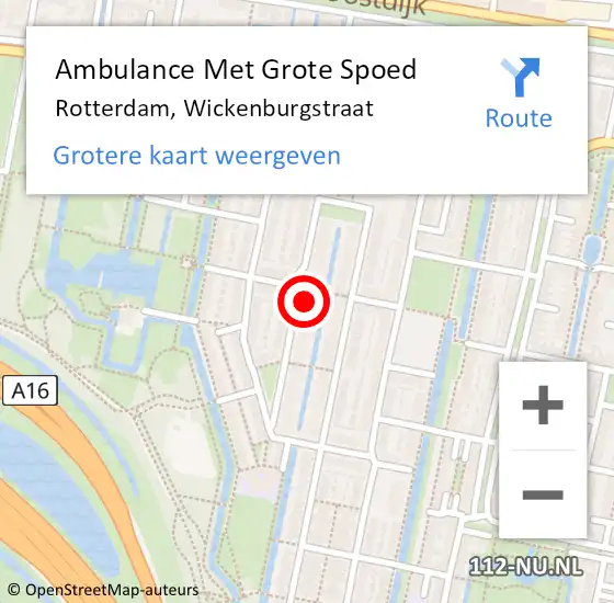 Locatie op kaart van de 112 melding: Ambulance Met Grote Spoed Naar Rotterdam, Wickenburgstraat op 28 juli 2023 22:09