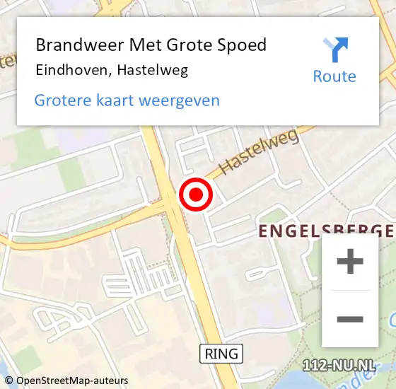 Locatie op kaart van de 112 melding: Brandweer Met Grote Spoed Naar Eindhoven, Hastelweg op 28 juli 2023 22:38