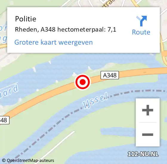 Locatie op kaart van de 112 melding: Politie Rheden, A348 hectometerpaal: 7,1 op 29 juli 2023 00:34