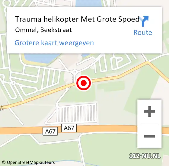 Locatie op kaart van de 112 melding: Trauma helikopter Met Grote Spoed Naar Ommel, Beekstraat op 29 juli 2023 01:01