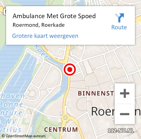 Locatie op kaart van de 112 melding: Ambulance Met Grote Spoed Naar Roermond, Roerkade op 29 juli 2023 01:22