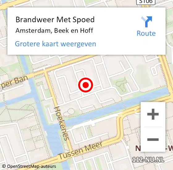 Locatie op kaart van de 112 melding: Brandweer Met Spoed Naar Amsterdam, Beek en Hoff op 29 juli 2023 04:15