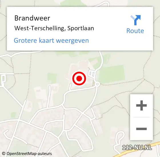 Locatie op kaart van de 112 melding: Brandweer West-Terschelling, Sportlaan op 29 juli 2023 06:50