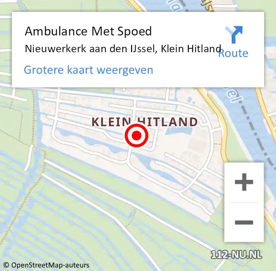 Locatie op kaart van de 112 melding: Ambulance Met Spoed Naar Nieuwerkerk aan den IJssel, Klein Hitland op 29 juli 2023 08:57