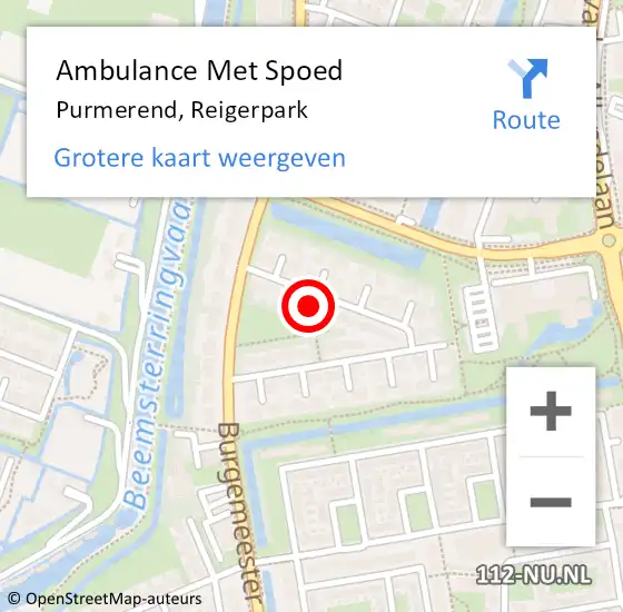 Locatie op kaart van de 112 melding: Ambulance Met Spoed Naar Purmerend, Reigerpark op 29 juli 2023 09:24
