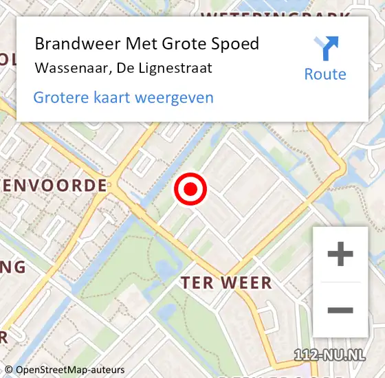 Locatie op kaart van de 112 melding: Brandweer Met Grote Spoed Naar Wassenaar, De Lignestraat op 29 juli 2023 09:54