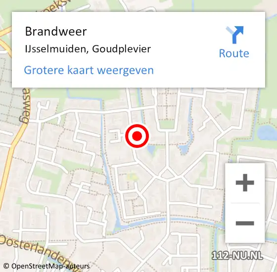 Locatie op kaart van de 112 melding: Brandweer IJsselmuiden, Goudplevier op 29 juli 2023 10:07