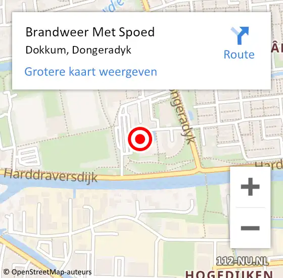 Locatie op kaart van de 112 melding: Brandweer Met Spoed Naar Dokkum, Dongeradyk op 29 juli 2023 11:05