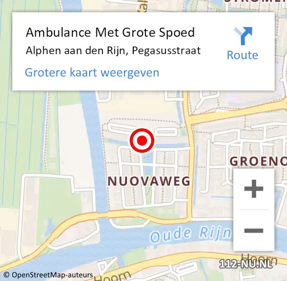 Locatie op kaart van de 112 melding: Ambulance Met Grote Spoed Naar Alphen aan den Rijn, Pegasusstraat op 29 juli 2023 12:57