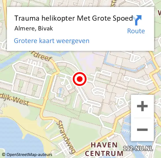 Locatie op kaart van de 112 melding: Trauma helikopter Met Grote Spoed Naar Almere, Bivak op 29 juli 2023 13:25