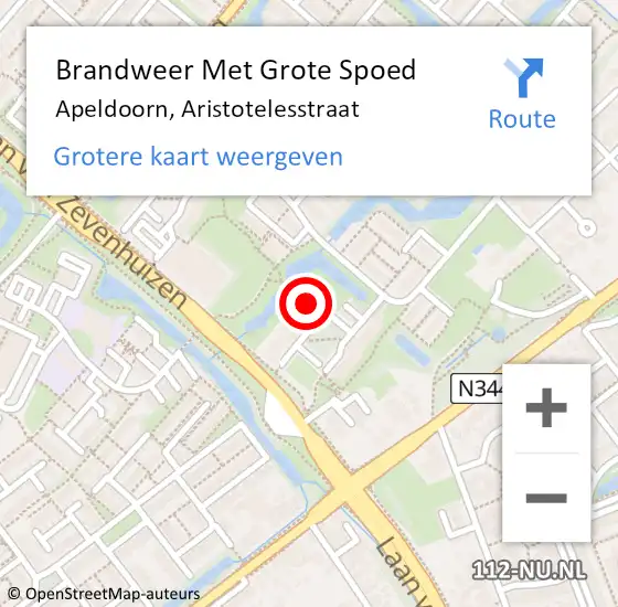 Locatie op kaart van de 112 melding: Brandweer Met Grote Spoed Naar Apeldoorn, Aristotelesstraat op 29 juli 2023 13:32