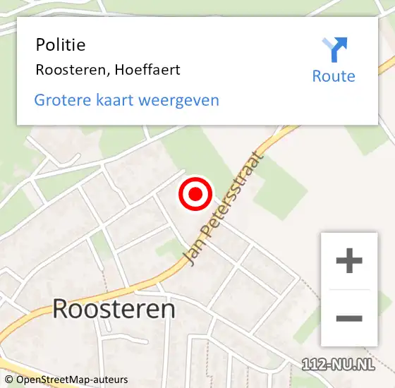 Locatie op kaart van de 112 melding: Politie Roosteren, Hoeffaert op 29 juli 2023 14:53
