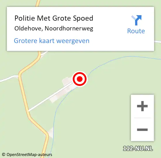 Locatie op kaart van de 112 melding: Politie Met Grote Spoed Naar Oldehove, Noordhornerweg op 29 juli 2023 15:33