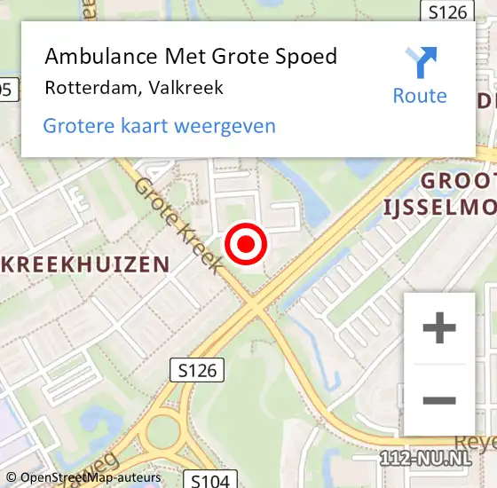 Locatie op kaart van de 112 melding: Ambulance Met Grote Spoed Naar Rotterdam, Valkreek op 29 juli 2023 15:58