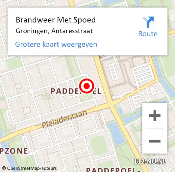 Locatie op kaart van de 112 melding: Brandweer Met Spoed Naar Groningen, Antaresstraat op 29 juli 2023 16:06