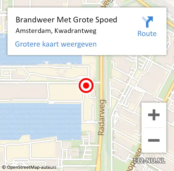 Locatie op kaart van de 112 melding: Brandweer Met Grote Spoed Naar Amsterdam, Kwadrantweg op 29 juli 2023 16:19