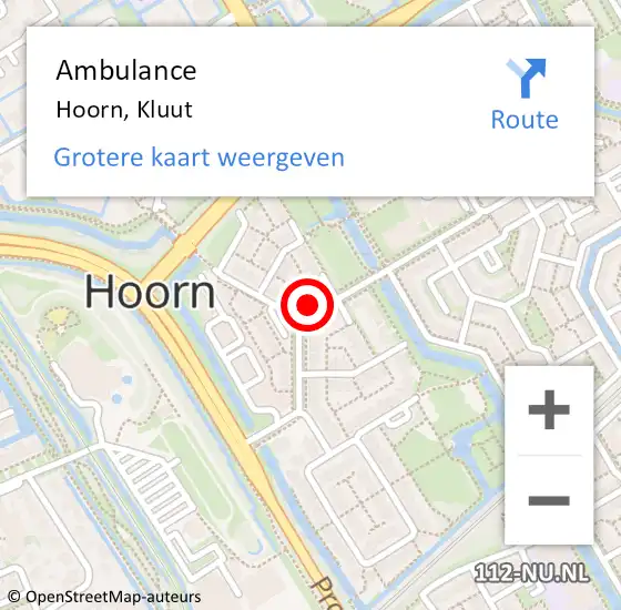 Locatie op kaart van de 112 melding: Ambulance Hoorn, Kluut op 29 juli 2023 16:38