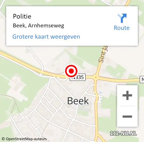 Locatie op kaart van de 112 melding: Politie Beek, Arnhemseweg op 29 juli 2023 16:50