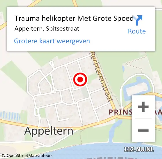 Locatie op kaart van de 112 melding: Trauma helikopter Met Grote Spoed Naar Appeltern, Spitsestraat op 29 juli 2023 18:57