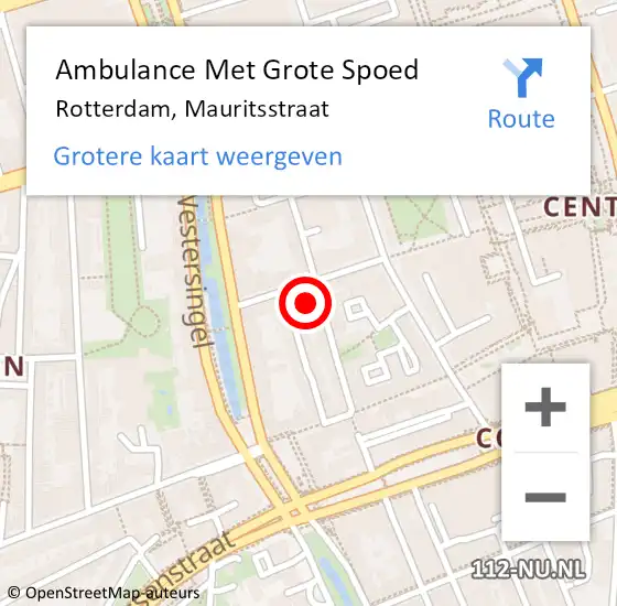 Locatie op kaart van de 112 melding: Ambulance Met Grote Spoed Naar Rotterdam, Mauritsstraat op 29 juli 2023 19:57