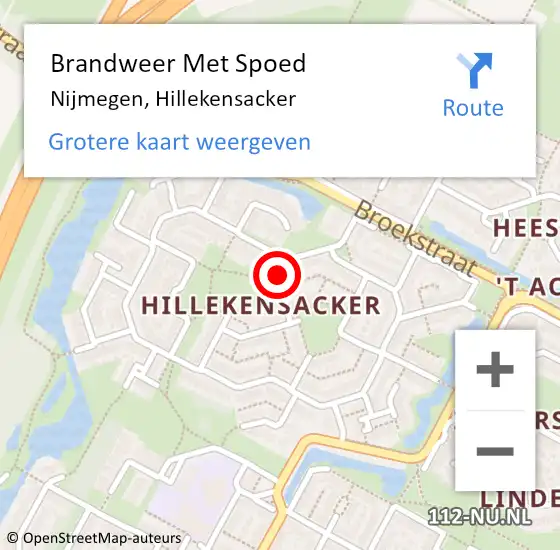 Locatie op kaart van de 112 melding: Brandweer Met Spoed Naar Nijmegen, Hillekensacker op 29 juli 2023 20:17