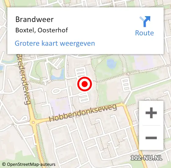 Locatie op kaart van de 112 melding: Brandweer Boxtel, Oosterhof op 29 juli 2023 23:19