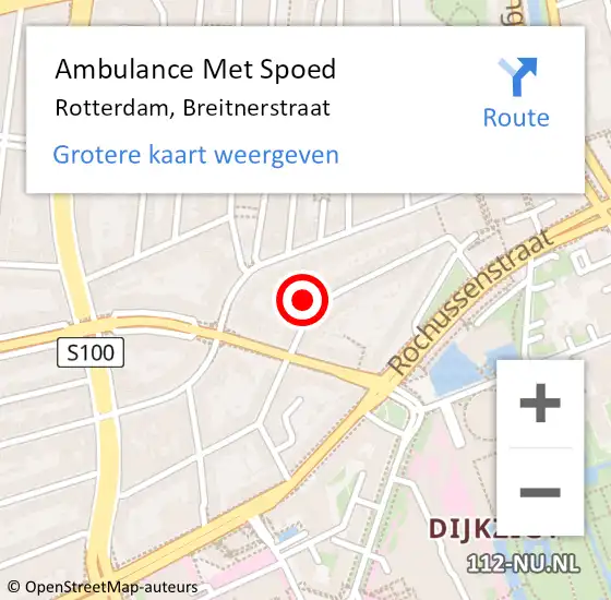 Locatie op kaart van de 112 melding: Ambulance Met Spoed Naar Rotterdam, Breitnerstraat op 29 juli 2023 23:39