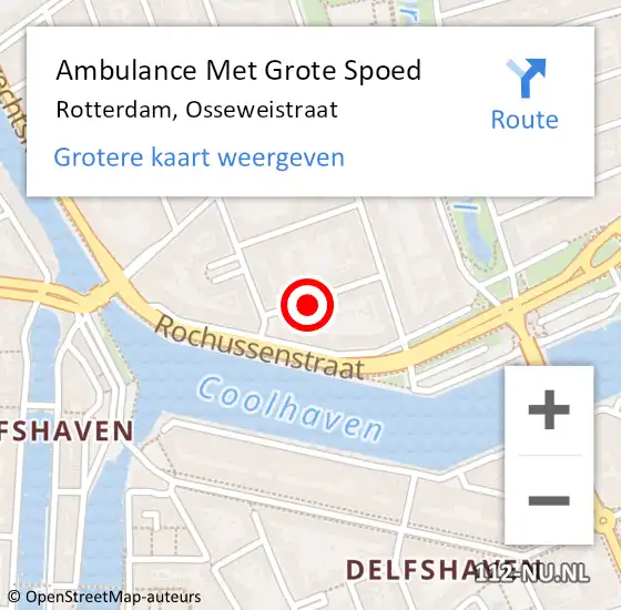 Locatie op kaart van de 112 melding: Ambulance Met Grote Spoed Naar Rotterdam, Osseweistraat op 30 juli 2023 00:50