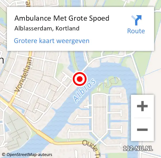Locatie op kaart van de 112 melding: Ambulance Met Grote Spoed Naar Alblasserdam, Kortland op 30 juli 2023 02:08