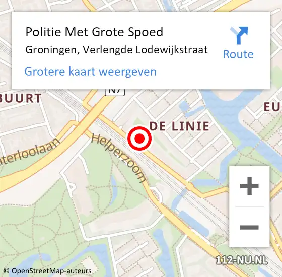 Locatie op kaart van de 112 melding: Politie Met Grote Spoed Naar Groningen, Verlengde Lodewijkstraat op 30 juli 2023 05:06