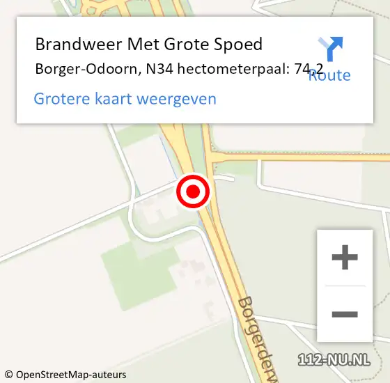 Locatie op kaart van de 112 melding: Brandweer Met Grote Spoed Naar Borger-Odoorn, N34 hectometerpaal: 74,2 op 30 juli 2023 07:58