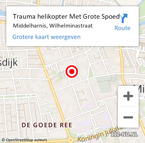 Locatie op kaart van de 112 melding: Trauma helikopter Met Grote Spoed Naar Middelharnis, Wilhelminastraat op 30 juli 2023 09:10