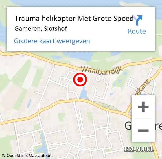 Locatie op kaart van de 112 melding: Trauma helikopter Met Grote Spoed Naar Gameren, Slotshof op 30 juli 2023 12:04