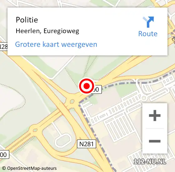 Locatie op kaart van de 112 melding: Politie Heerlen, Euregioweg op 30 juli 2023 13:15