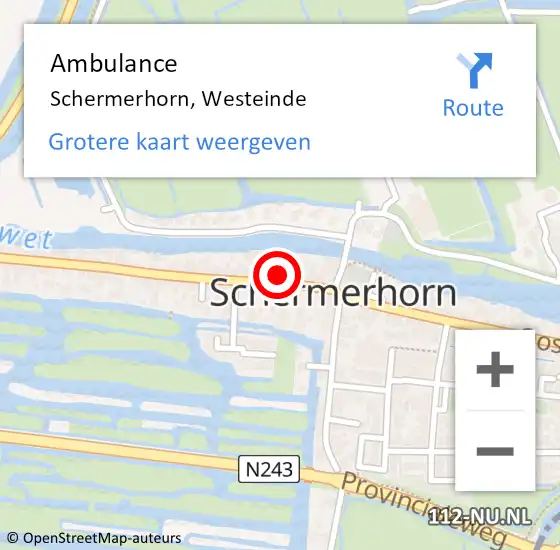 Locatie op kaart van de 112 melding: Ambulance Schermerhorn, Westeinde op 30 juli 2023 13:43