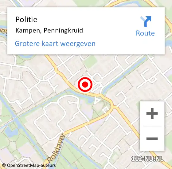 Locatie op kaart van de 112 melding: Politie Kampen, Penningkruid op 30 juli 2023 14:05