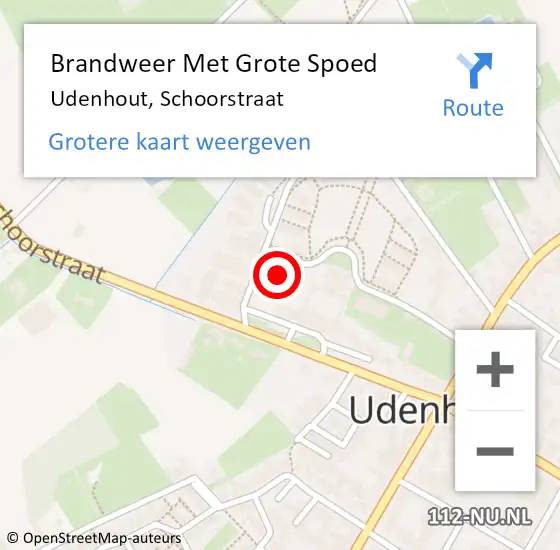 Locatie op kaart van de 112 melding: Brandweer Met Grote Spoed Naar Udenhout, Schoorstraat op 30 juli 2023 14:35