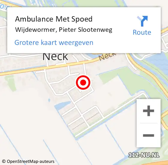 Locatie op kaart van de 112 melding: Ambulance Met Spoed Naar Wijdewormer, Pieter Slootenweg op 30 juli 2023 14:58