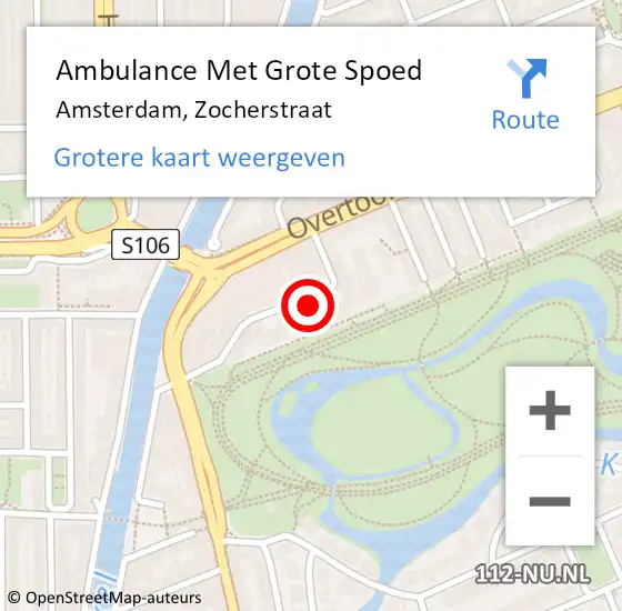 Locatie op kaart van de 112 melding: Ambulance Met Grote Spoed Naar Amsterdam, Zocherstraat op 30 juli 2023 17:35