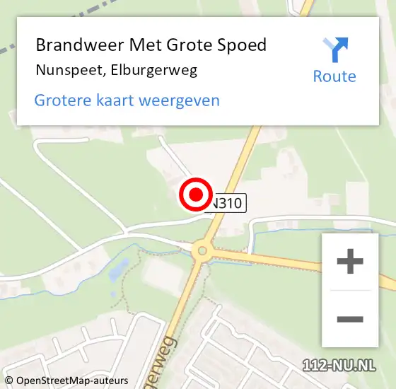 Locatie op kaart van de 112 melding: Brandweer Met Grote Spoed Naar Nunspeet, Elburgerweg op 30 juli 2023 19:15