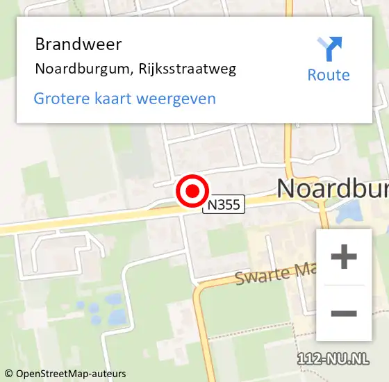 Locatie op kaart van de 112 melding: Brandweer Noardburgum, Rijksstraatweg op 30 juli 2023 20:09