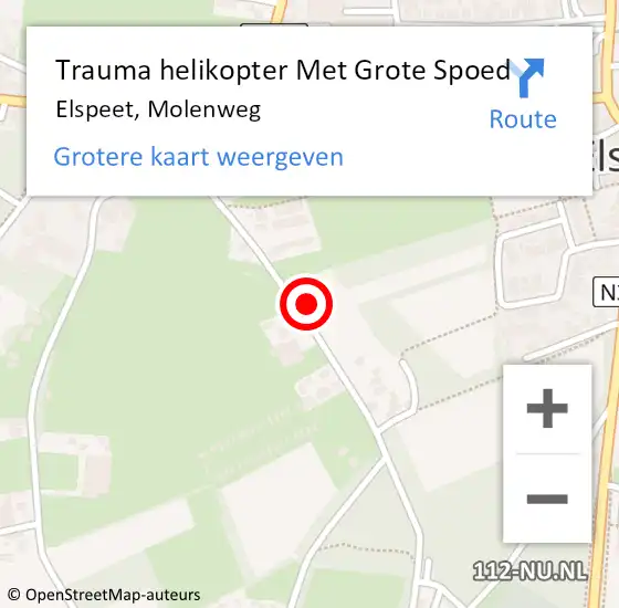 Locatie op kaart van de 112 melding: Trauma helikopter Met Grote Spoed Naar Elspeet, Molenweg op 30 juli 2023 23:05