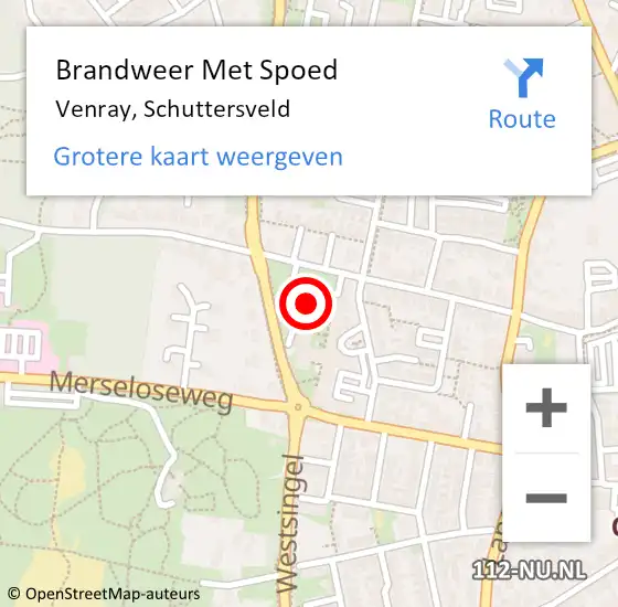 Locatie op kaart van de 112 melding: Brandweer Met Spoed Naar Venray, Schuttersveld op 31 juli 2023 01:04