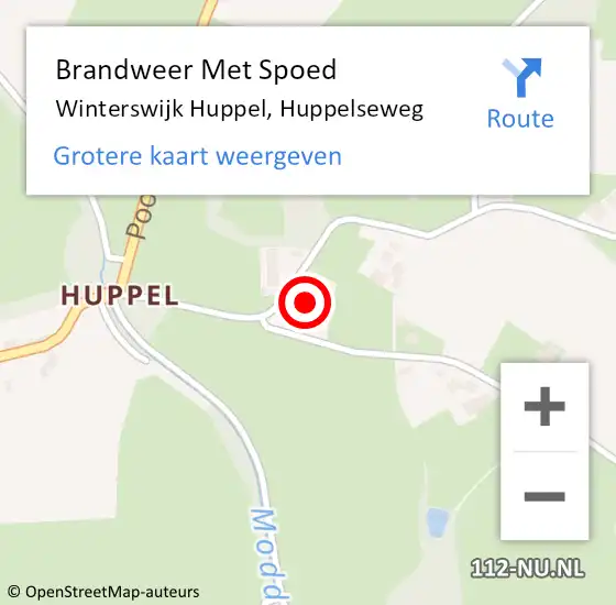 Locatie op kaart van de 112 melding: Brandweer Met Spoed Naar Winterswijk Huppel, Huppelseweg op 31 juli 2023 08:29